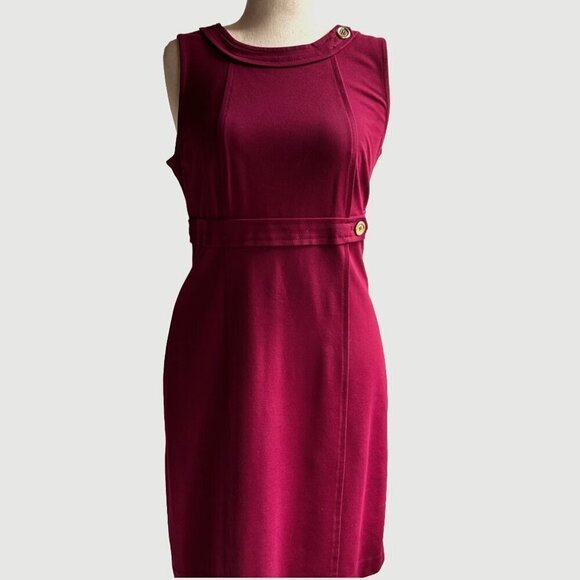 Talbots Size 14 Petite Red\Burgundy Sleeveless Sheath Ponte Knit Dress - Picture 1 of 7